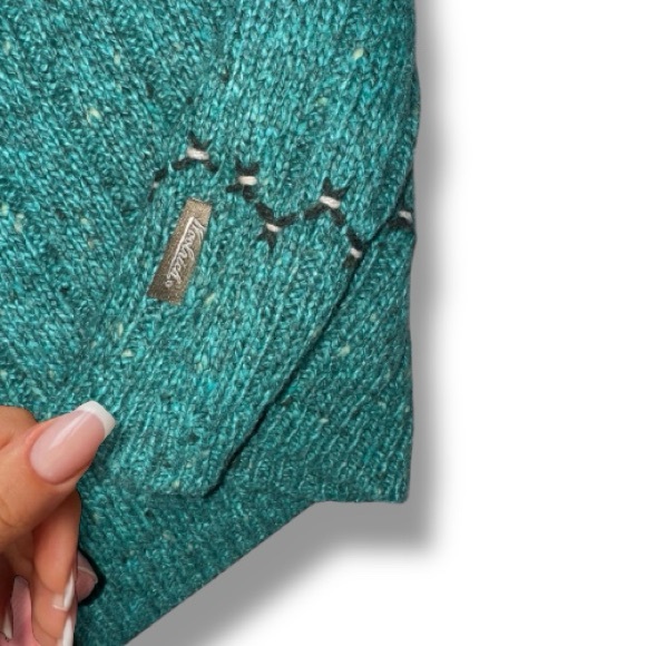 WOOLRICH Sweater Vintage Y2K V-neck Teal Ribbed Wool Blend Pullover Women’s L - Picture 14 of 16